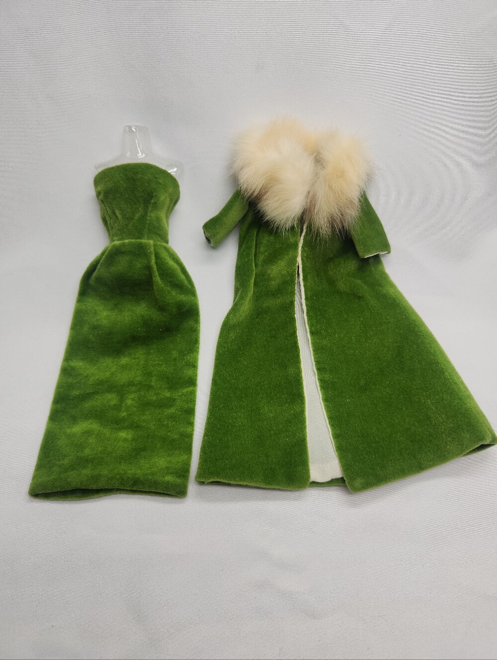 Vintage 1960s Handmade Barbie Gown With Rabbit Fur Trim Overcoat